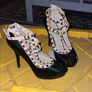 Studded Black Peep-Toe Heels